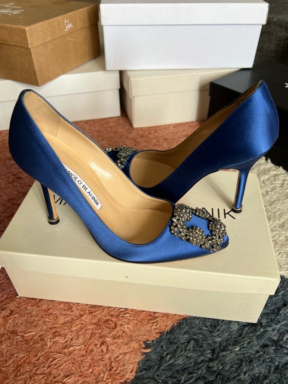 Manolo Blahnik - Royal Blue Satin Jewel-Embellished Pumps - SIZE 5